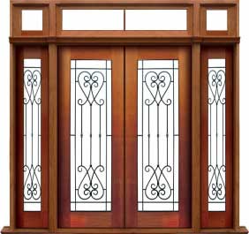 iron grille: double door + sidelight on right
