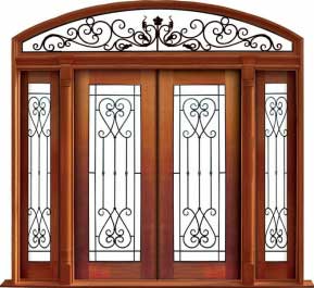 iron grille: double door + sidelight on right