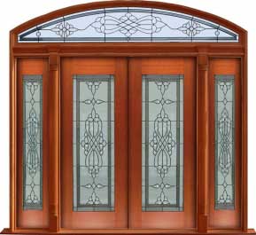 regent leadlight: single door + sidelight on right