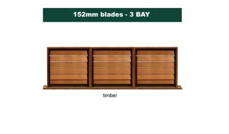 152 mm blades  2636 mm width  timber louvre: triple gallery